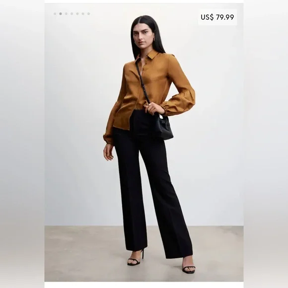 MANGO Puff Sleeve Linen Blouse - Picture 2 of 7